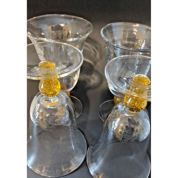 4  Vintage Hand Blown Wine w/Yellow  Bubble Glass Stem  7.5” Tall X 4.5”Wide - Picture 13 of 15
